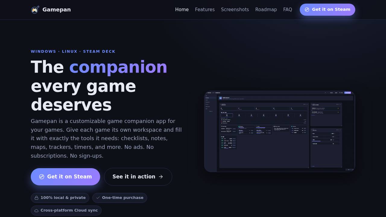 Preview of Game companion app for every game · Gamepan